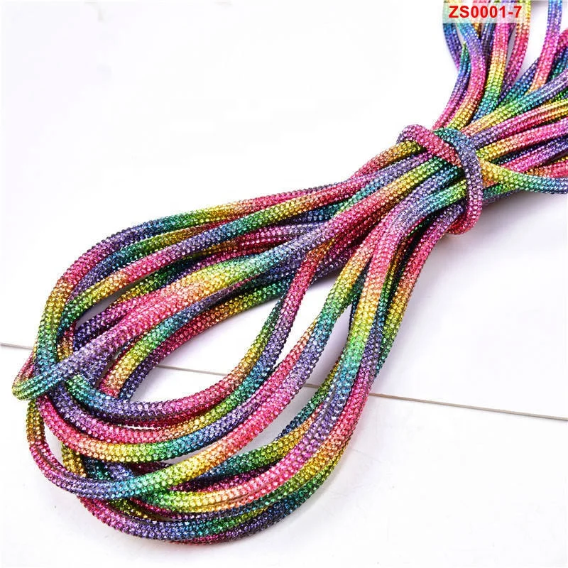 High quality trim rhinestones setting DIY  glitter rhinestone ribbon trim soft colorful resin rhinestone drawstring tube rope