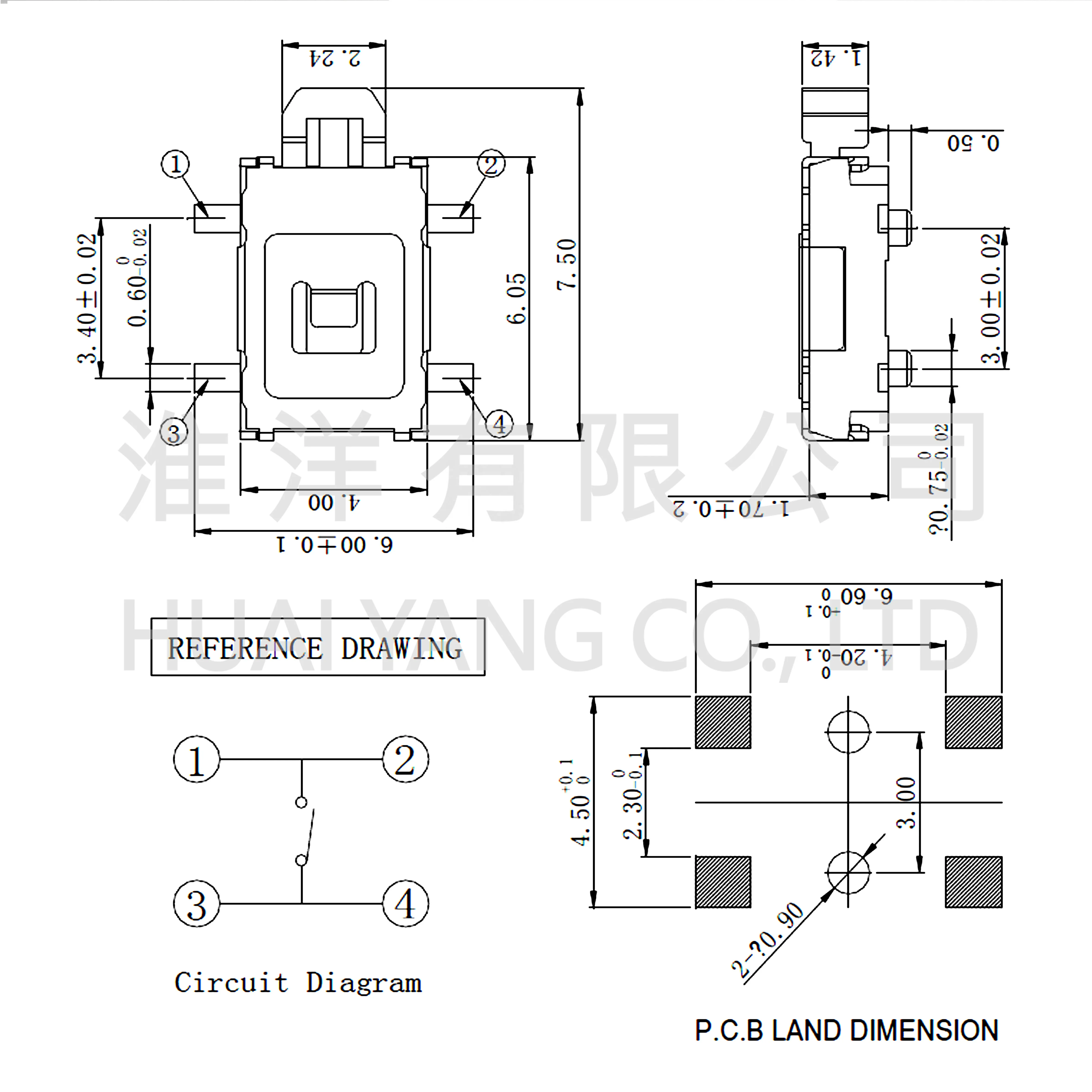 HTSHTBF26-AF-R 4X7 Tact Switch Right angle SMD SMT Tactile Switch