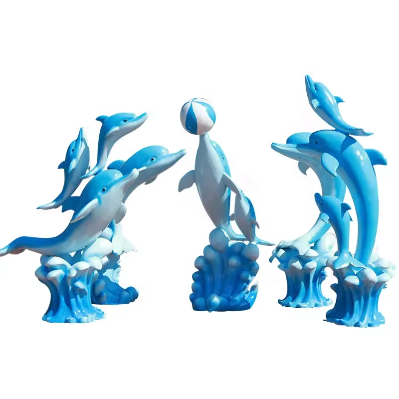 Seafood Props Decoration Realistic Dolphin Model Marine Animal Sculpture Life Size Garden Statue For Sale