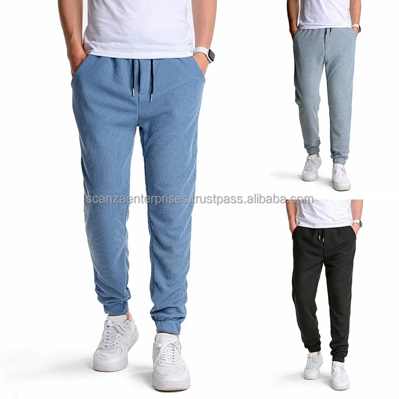 Men Custom Logo Waffle Jogger Pants Men Comfortable Breathable Track Pants