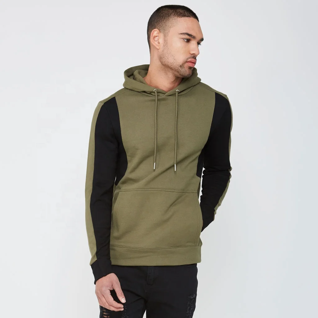 Wholesale Custom Cotton Fleece Panelled Hoodie Sports Green Black Colour Hoodie/sweatshirt