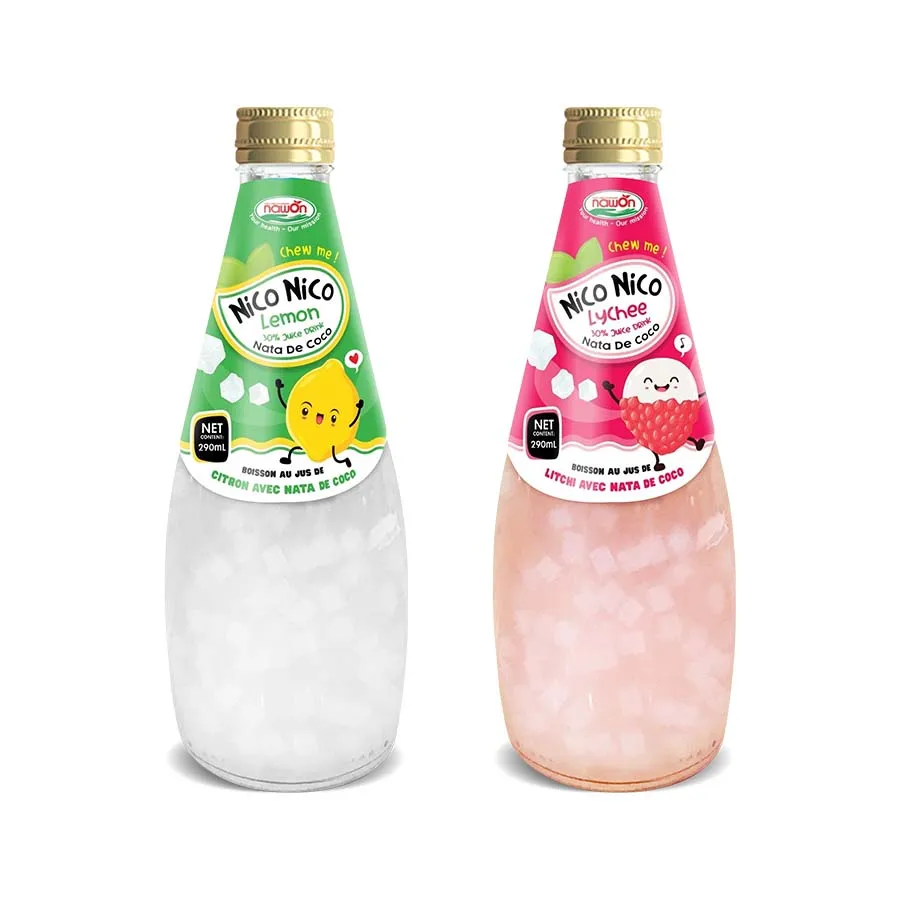 Hot Selling Lychee Lemon Juice with Nata De Coco in 290ML Glass Bottle - NICO NICO Premium Quality Healthy Beverage Brand