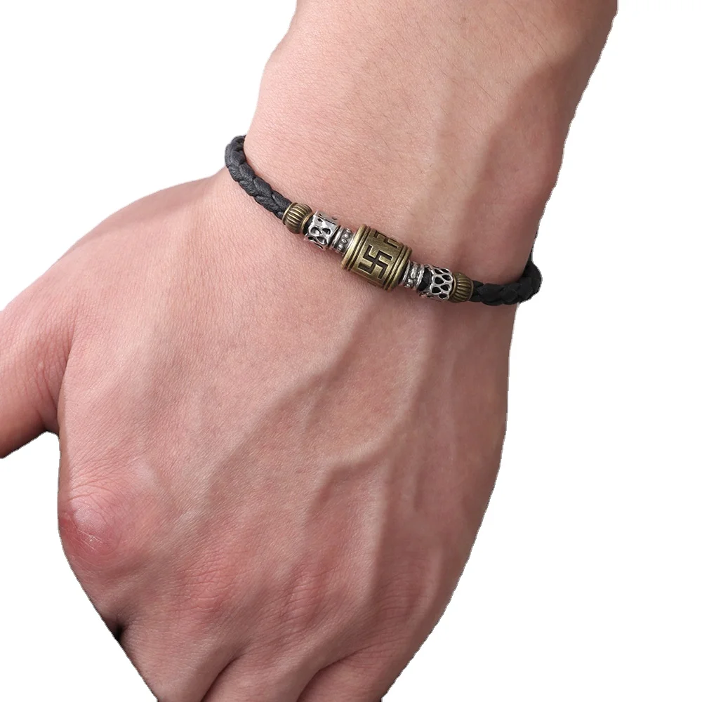 Totem Tibetan Retro European and American Border Metal Pendant Wax Rope Adjustable Necklace Jewelry Men