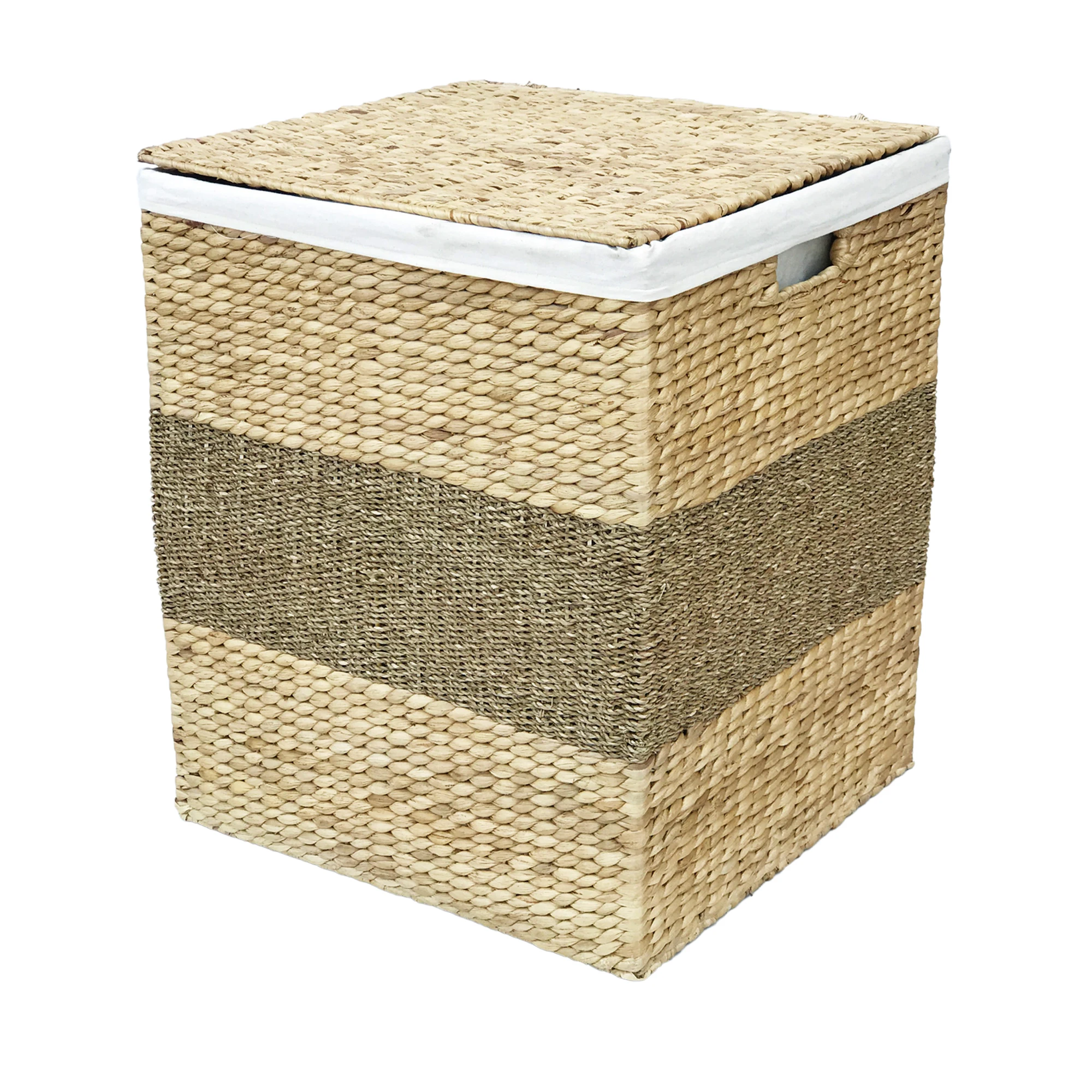 High Quality Handmade Large Waterhyacinth Laundry Basket with Lid Sustainable Felt Storage Organizer for Living Room