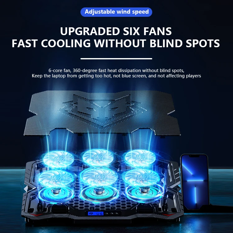 Great Roc new design home laptop stand for bed adjustable universal 6 fans laptop cooler stand