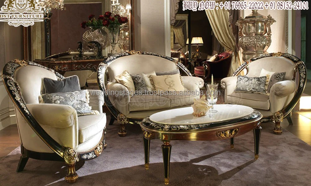 Boat Style Hand Carved Sofa Set For Home Buy Teak Wood 7 Seater Sofa Set Designer Gold Polish Living Room Furniture