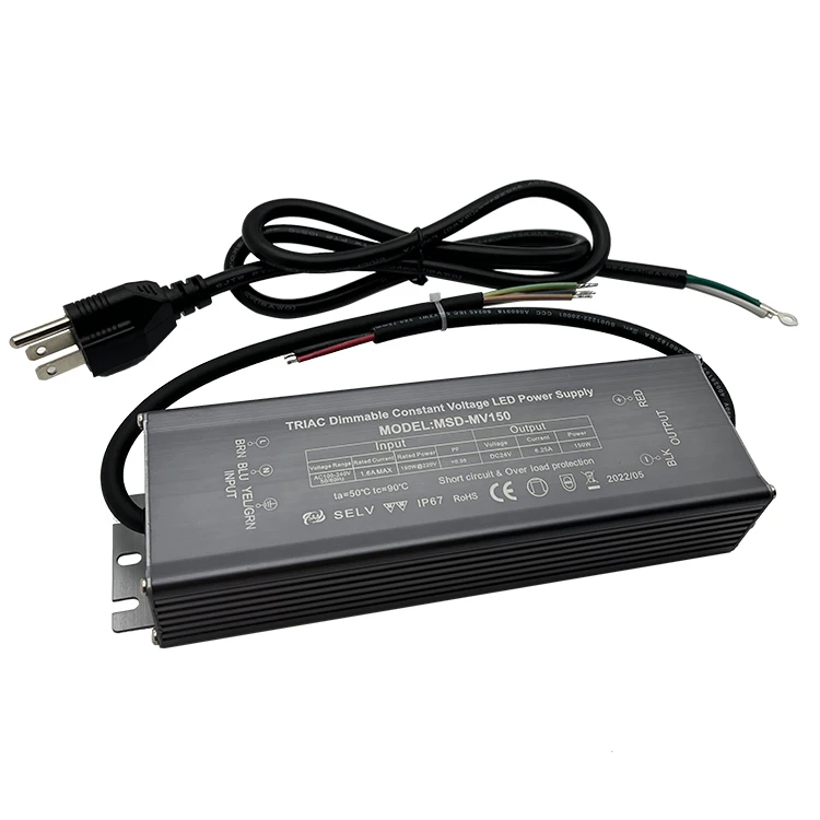 150W IP67 Waterproof Triac dimmable Power Supply Constant Voltage 24V 6.25A Leading and Trailing Edge Dimmable Led Driver