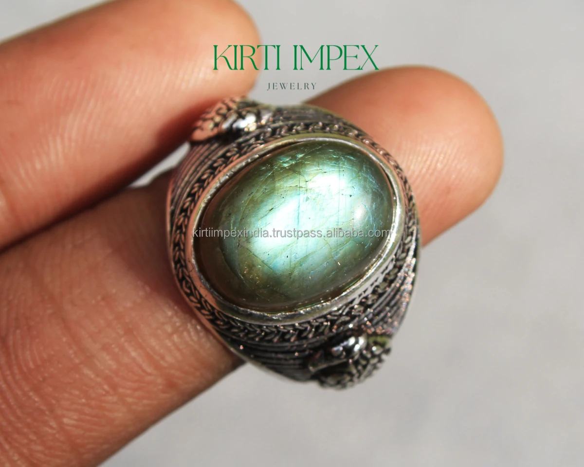 Amazon 2022 New design Fashion Dainty Gem Ring Natural Labradorite Turkish Ring for Men