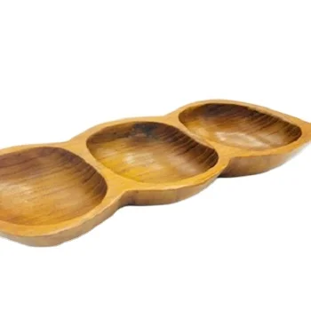 Premium Serving tray wood Round Teak Wood  3 Compartment Tray Home decoration Tableware Kitchenware
