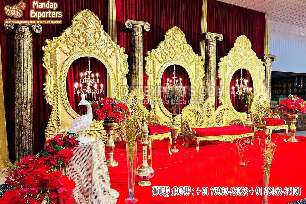 Grand Wedding Venue Mandap Backdrop Frame Big Fat Indian Wedding Backdrop Panels Gold Medallions for Wedding Mandap Decoration