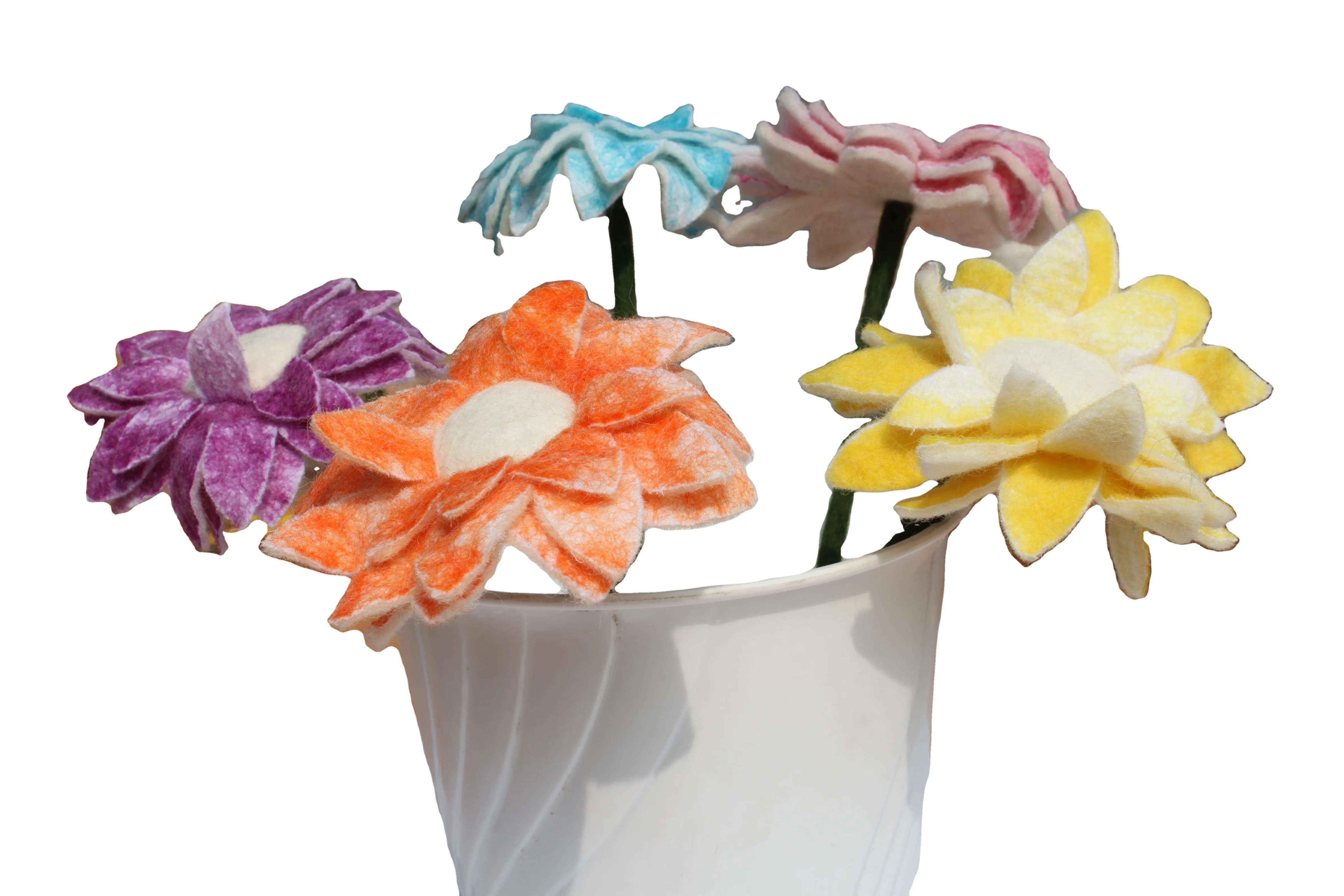 Handmade Nepali Felt Decorative Artificial Flower Fake Plants Wedding Bridle Bouquet Indoor Outdoor Home Kitchen Office Table