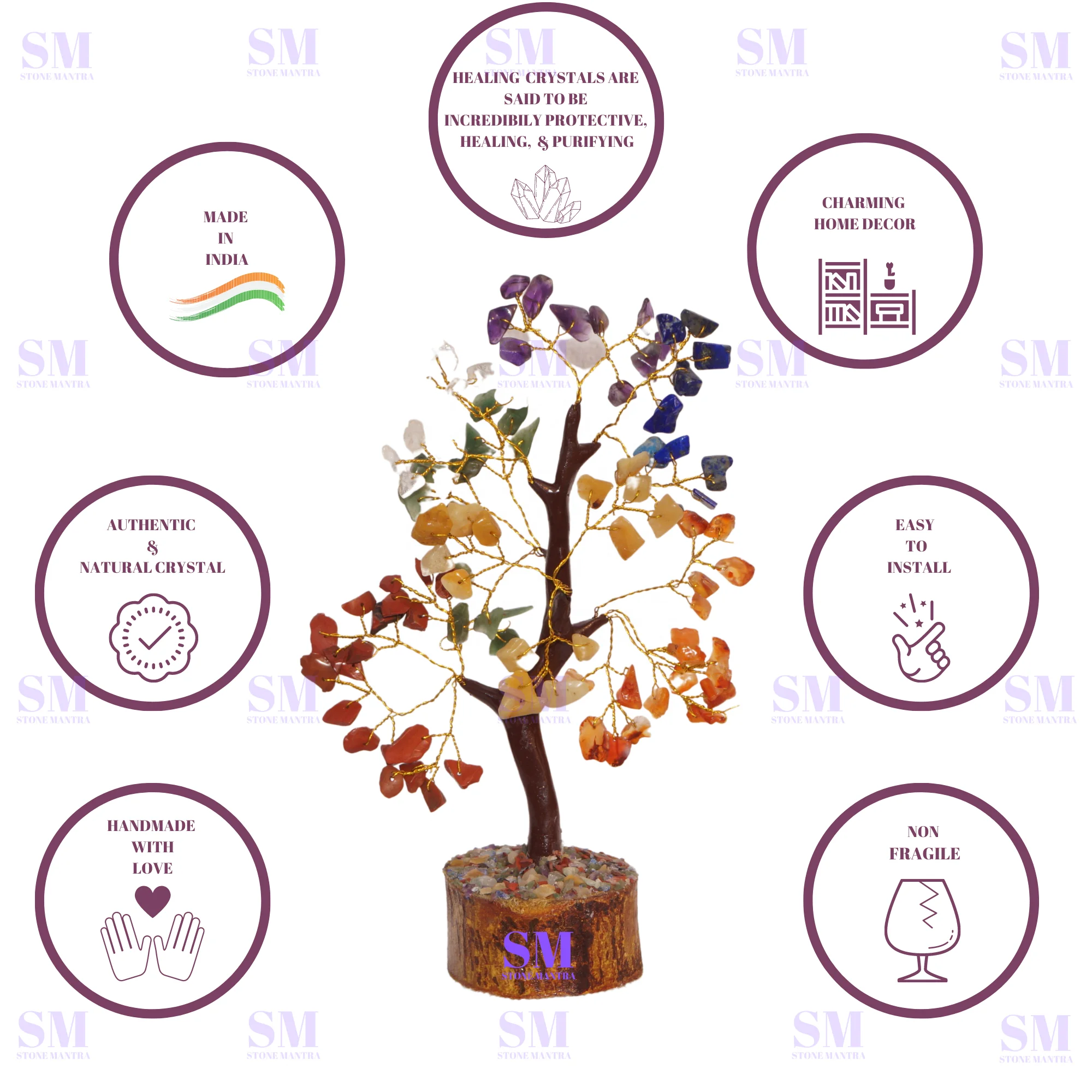 Seven chakra crystal tree 100 beads bonsai money tree for home decor and good luck 100% natural high quality stone hand made