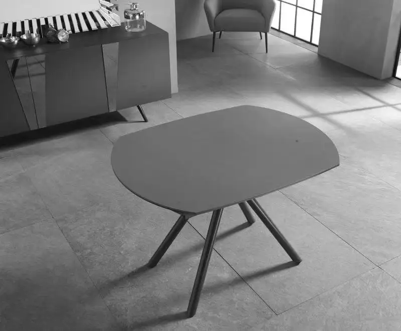 Sintered Stone Top Metal Legs Nordic Modern Extension Extendable Rectangular Dining Table