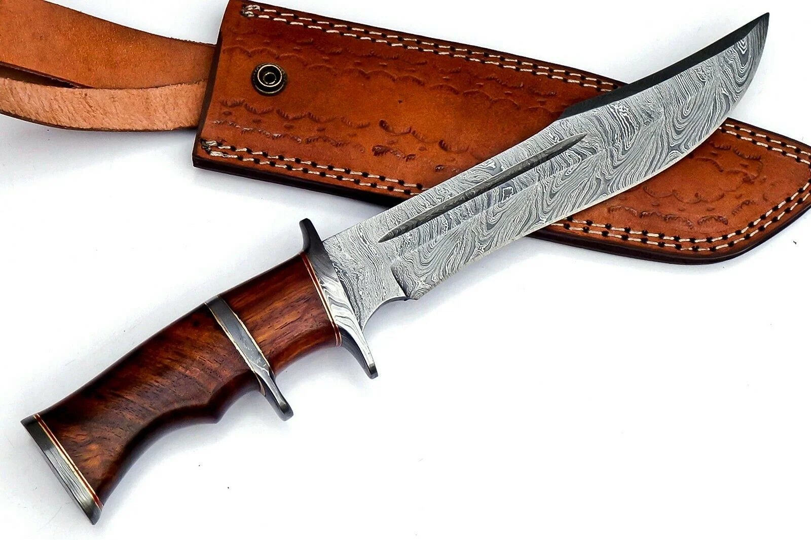 Custom Hammer Forged Damascus Steel Bowie Knife