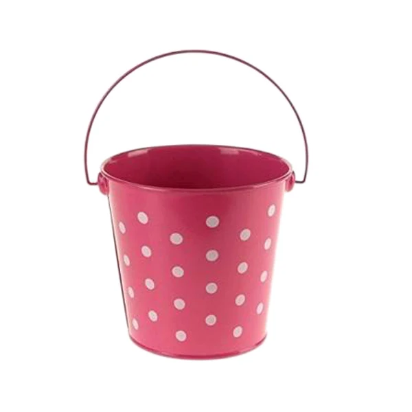 Metal Green Power Coated Finished White Spots Round Pail Bucket Outdoor Use Bucket With Wire Handle Factory Supply Customizable