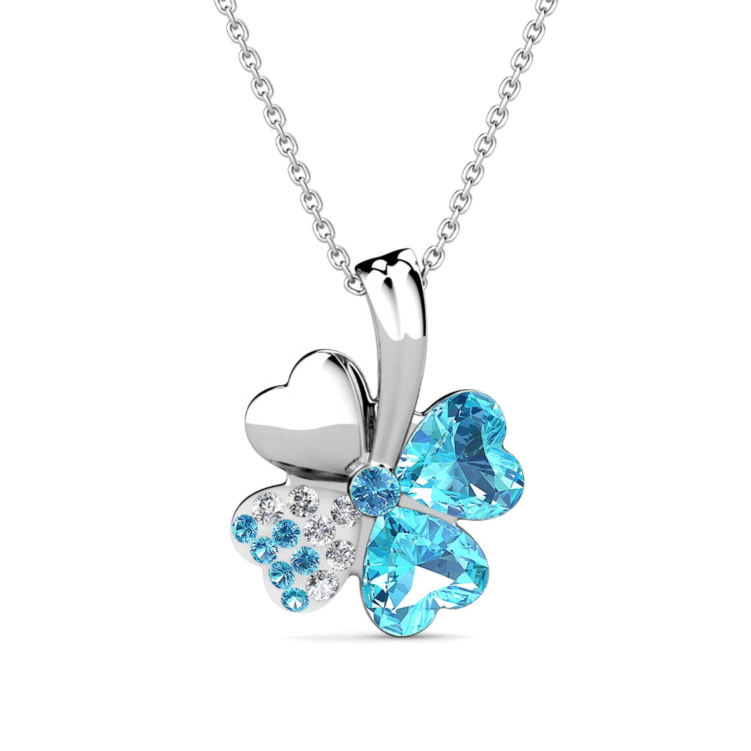 925 Sterling Silver Premium Austrian Crystal Jewelry Hot Product Flower Pendant Four Leaf Clover Necklace Destiny Jewellery