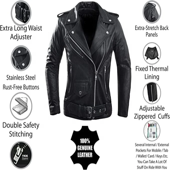 2021 Ladies Leather Motorcycle Jacket For Women Classic Vintage Biker Jackets