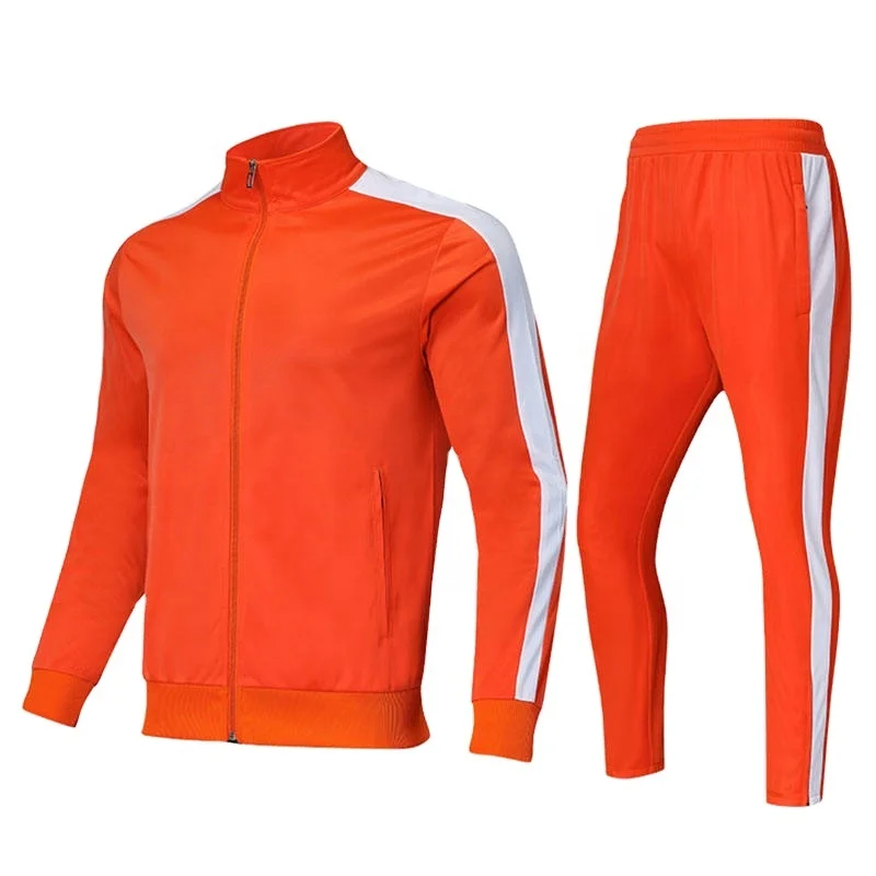 Orange Color Boys Tracksuits With Side White Panel High Quality Custom Made Tracksuits Cotton Polyester Set