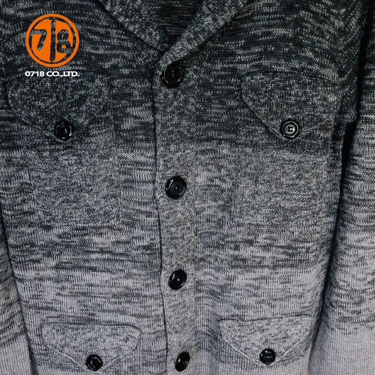 New Design Gray Cardigan Front Open Button Mans Wool Sweater