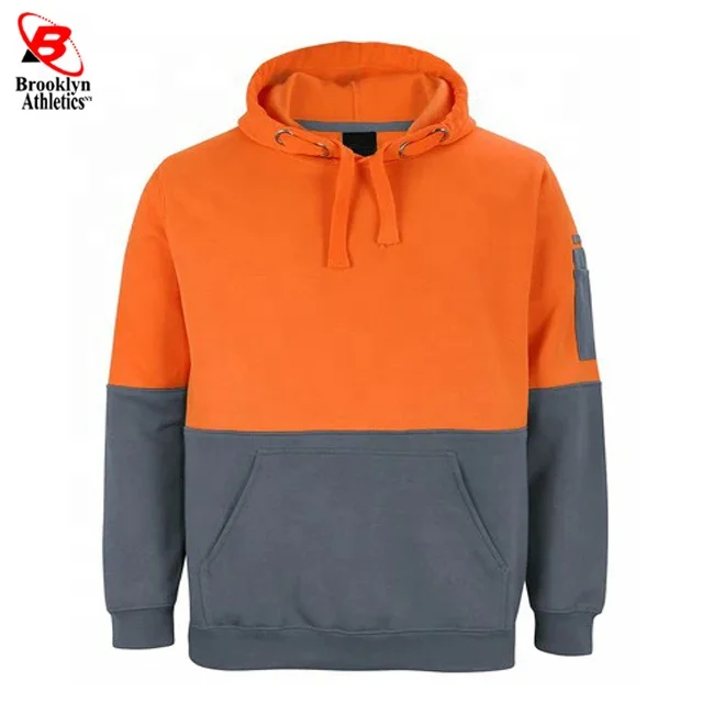 HI VIS Safety Fleece Pullover Hoodies Workwear Kangaroo Arm Pen Pockets Jacket