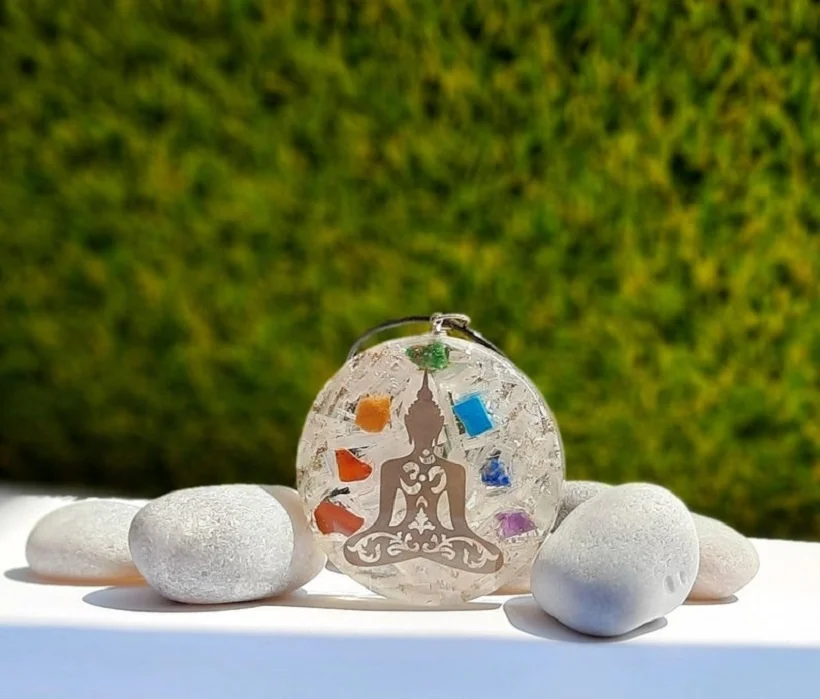 Selenite Stone With 7 Chakra Stone With Buddha Logo Energy Orgone Pendant In Cheap Price With Chain Customizable
