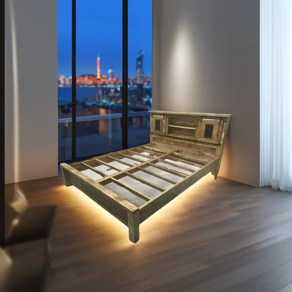 Solid Mango Wooden Industrial Vintage Style Folding  Bed Unique Style Bedroom Hotel Bedroom
