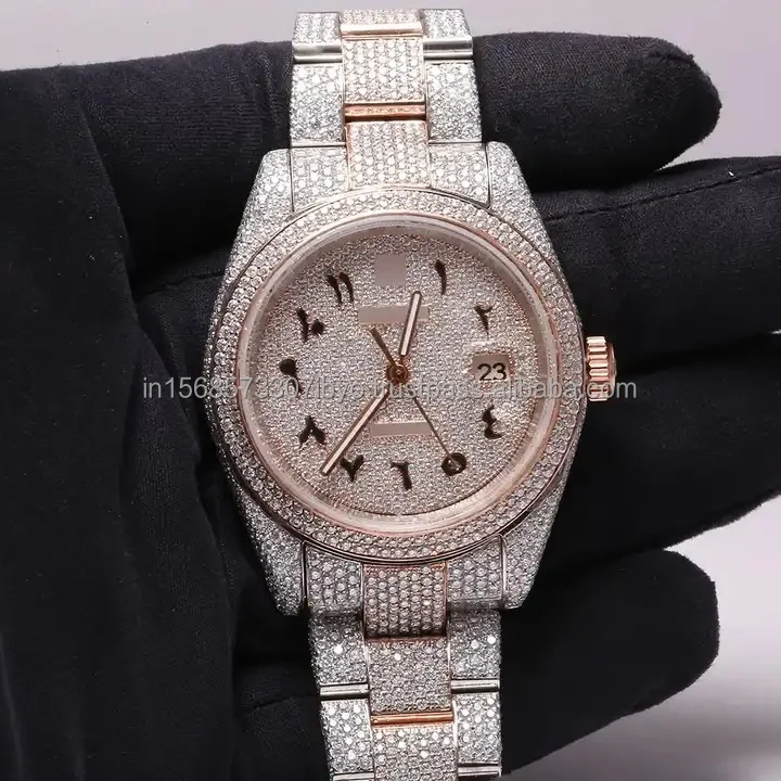 Hip Hop Bussdown Dial Men and women Luxury Iced Out Watch Hand Made Setting VVS Moissanite two tone rose gold Luxury watch