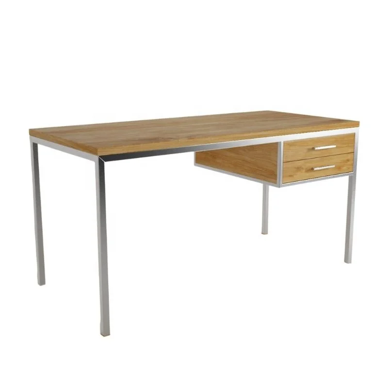 Modern Computer Desk Minimalist Teak Wood Desk with Aluminum Legs Designed for Industrial Office Furniture