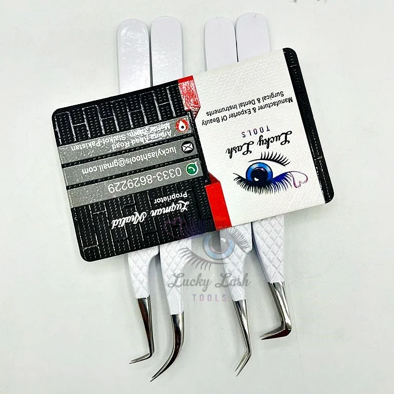 White Powder Coated Russian Volume Private Label False Eyelash Extension Tweezers Eyelash & Makeup Tool Customized Logo tweezers