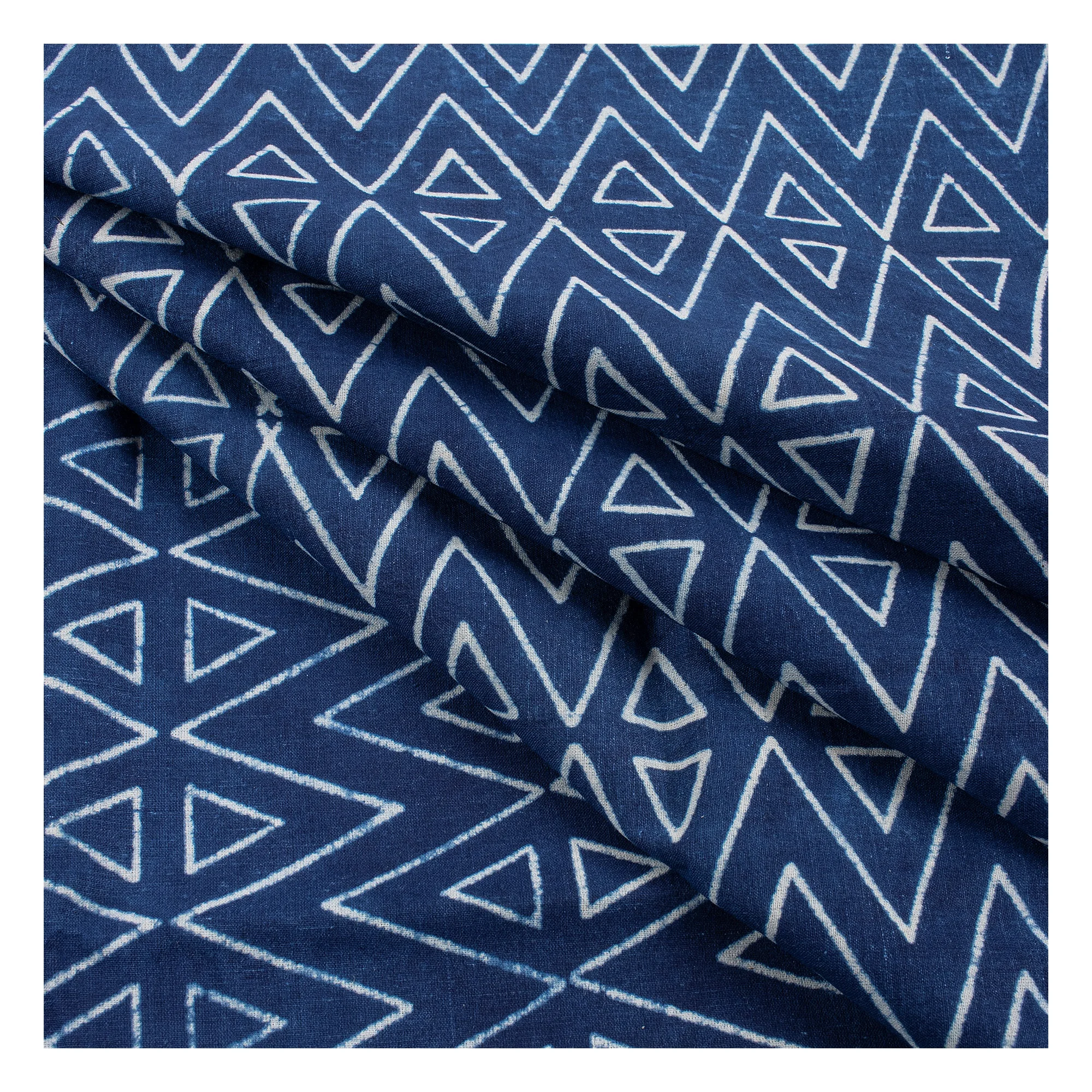High Quality Latest Wholesale printed Zig zag Geomatrical Indigo Hand block cotton fabric for women dresses For Summer  fabric