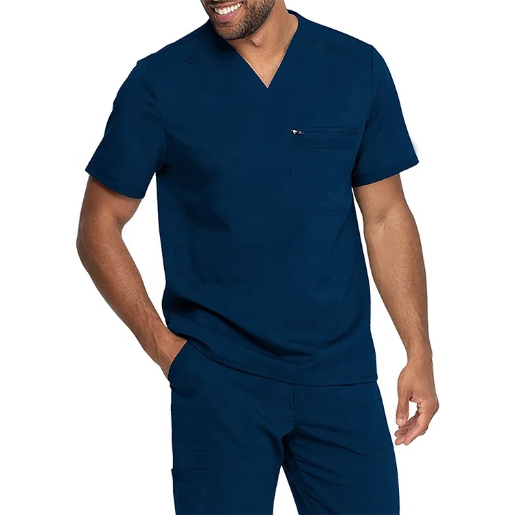 Custom Men Working Uniform Set Pocket Short Sleeve Scrubs Tops Long Pants 2Piece Nurse Uniforms Suits Clinic V-neck Work Clothes