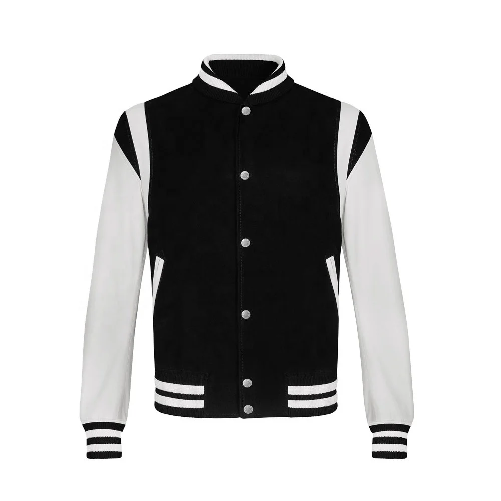 Custom embroidered different color leather sleeve jacket for men Winter shaker down embroidered flocking padded cotton-padded