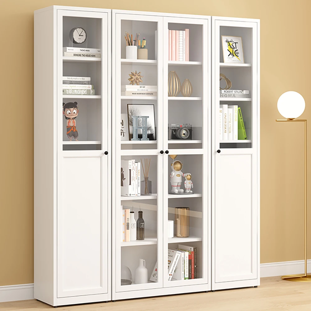 White Livingroom Bookcase Metal Office Book Storage Cabinet Bookcase With Glass Door
