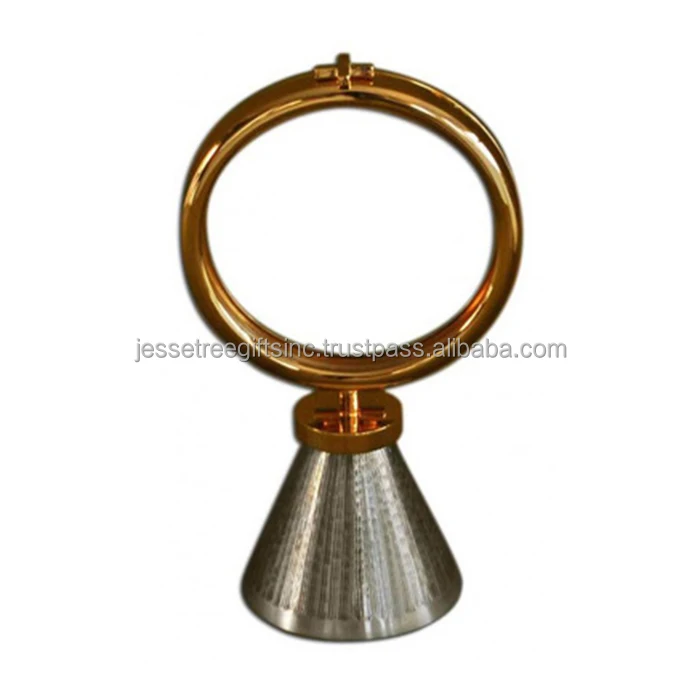 Metal Reliquary With Shiny Polish Finishing Bunch Of Grapes & Leaves Embossed Design Round Shape Cross On Top For Display