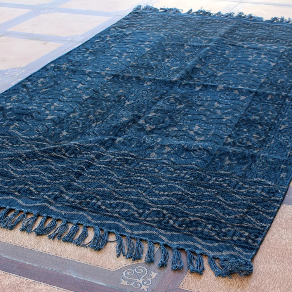 Latest New Arrival Cotton Printed Handmade carpet rugs Traditional Indigo Cotton carpet for Living room