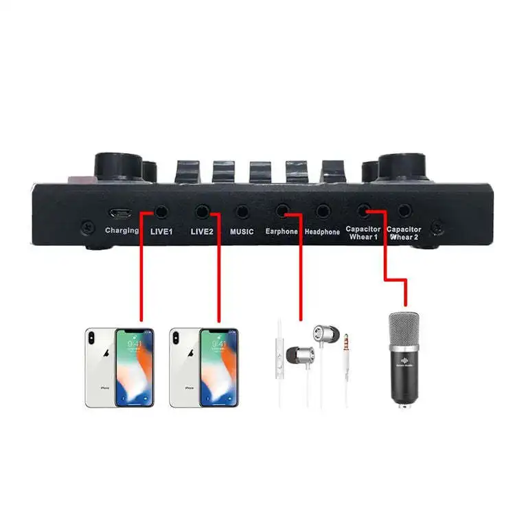 V9 Excellent Quality of Voice and Music Professional sound card for Live Broadcast Mic