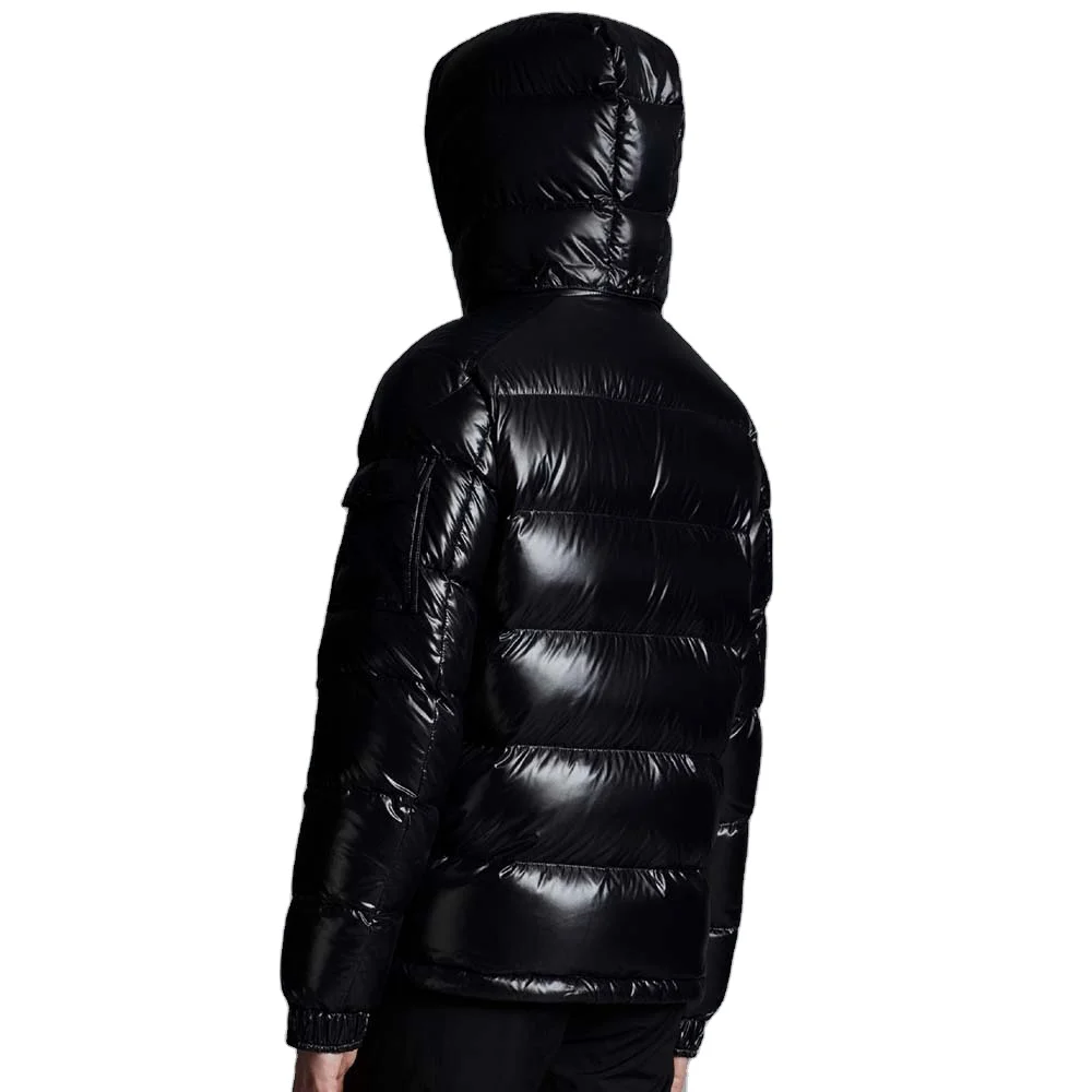 SHINY PUFFER JACKET - BLACK Quilted Mens Down Jacket Winter Custom Logo With Adjustable Hood Puffy Jacket