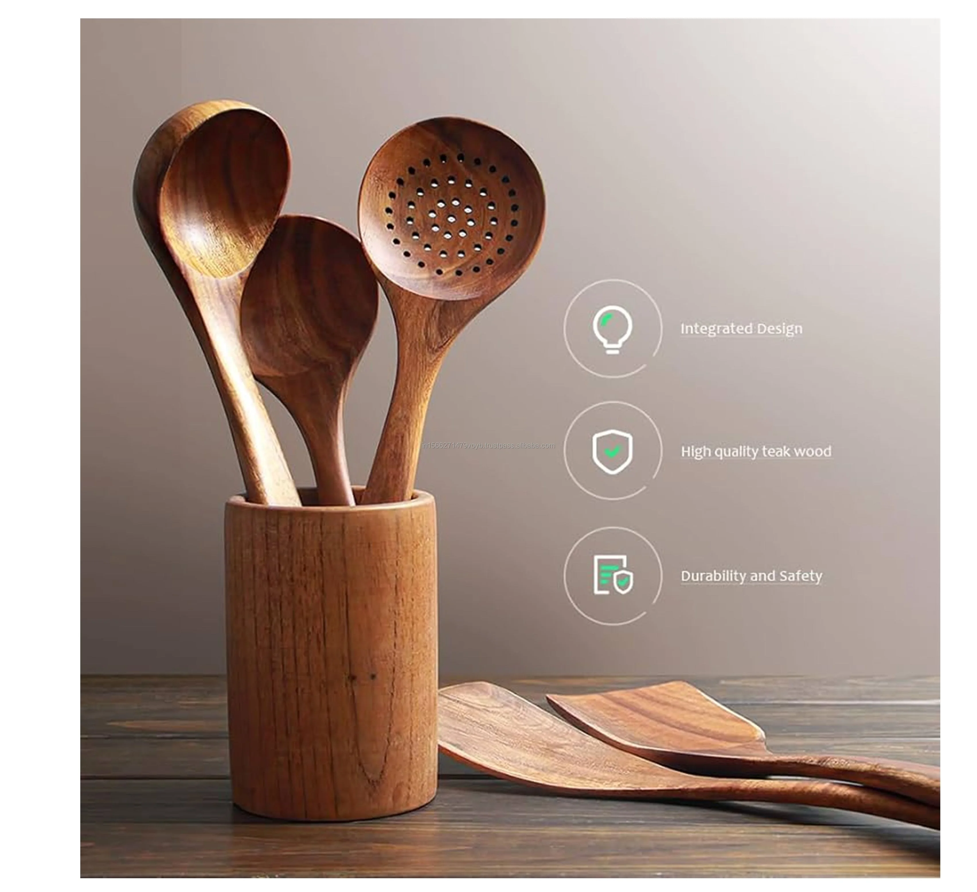 Buy Brown Premium Wood Kitchen Set Handmade Silicone Utensils Including Wooden Spatula Spoon Made in India for Cooking Ice Usage