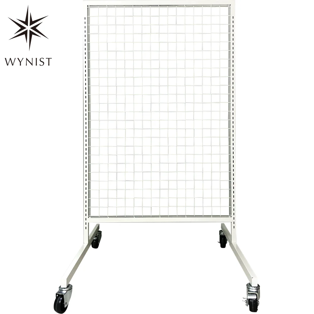 Best Multipurpose Hanging Metal Wire Grid Mesh Display Rack Wall Panel Display Stand With Wheels