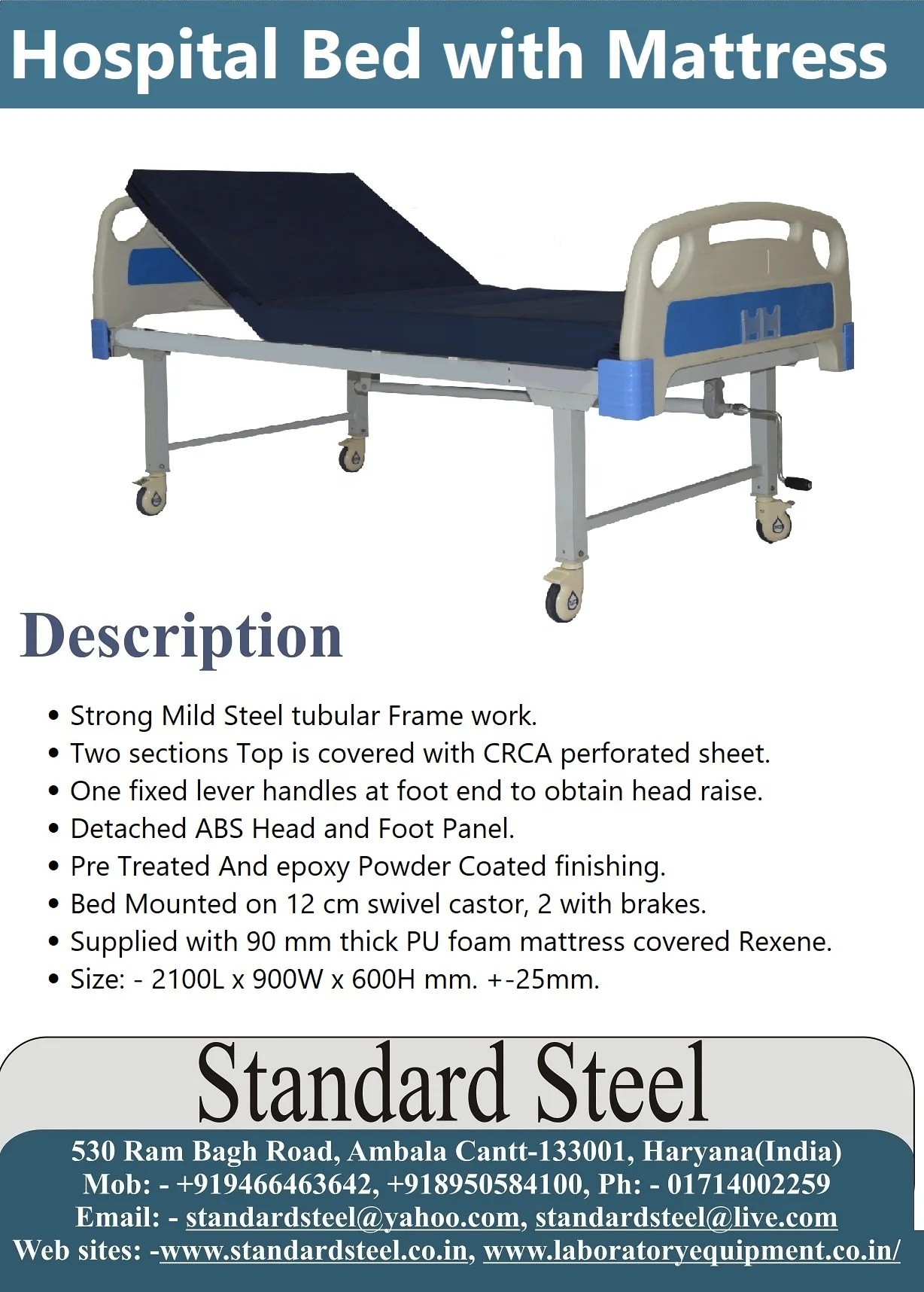 Single Function Hospital Medical Bed with Fowler Position Steel/Metal Adjustable Crank for Patient Comfort