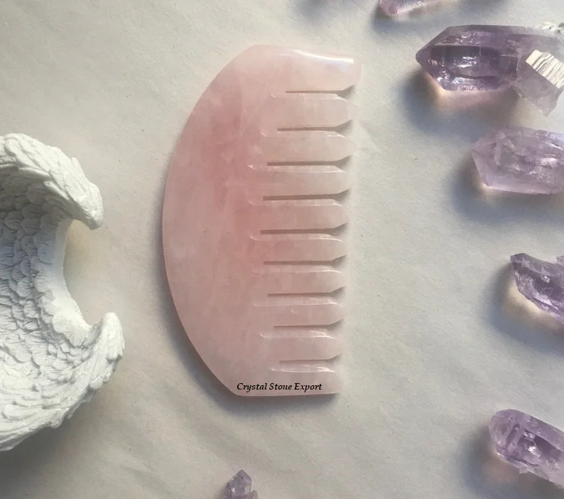 Natural Rose Quartz Crystal Hair Comb Crystal Hot Comb