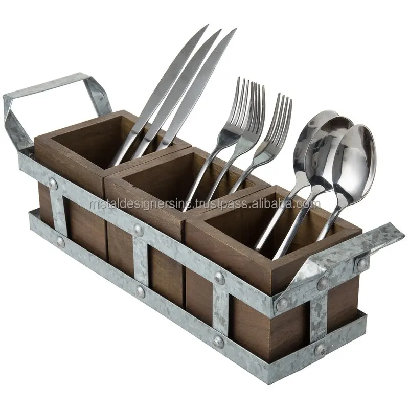 Galvanized six compartment kitchen utensil caddy metal holder with folding handle handles kitchen tools caddy and basket