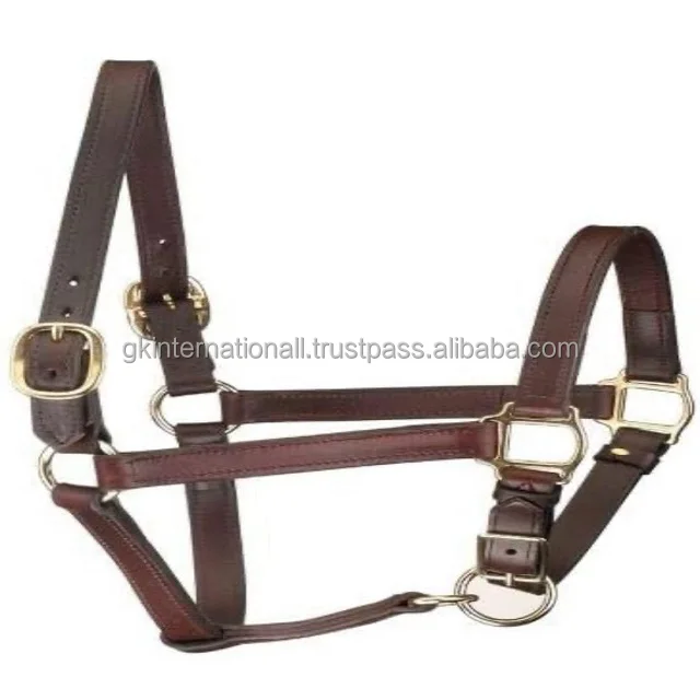 Solid Original Saddle leather padded horse halter adjustable chin double crown adjustable buckle & ring horse racing halter