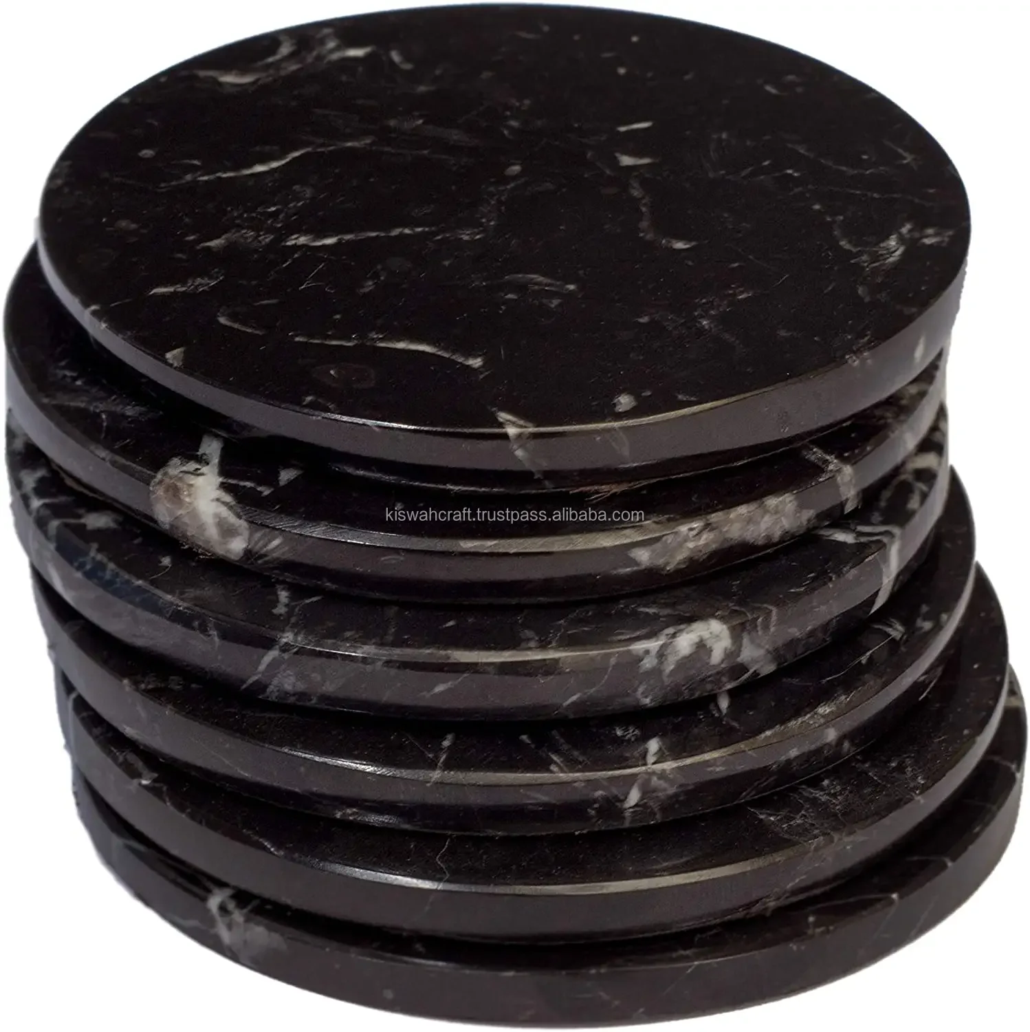 Decorative Marble Round Coaster Natural Black Stone Slate Coasters Anti Slip Kitchen Accessories