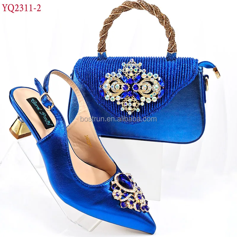YQ2311 New Silver Color Fashion Italian Shoes With Matching Clutch Bag Hot African Big Wedding With High Heel  and Bag Set Party