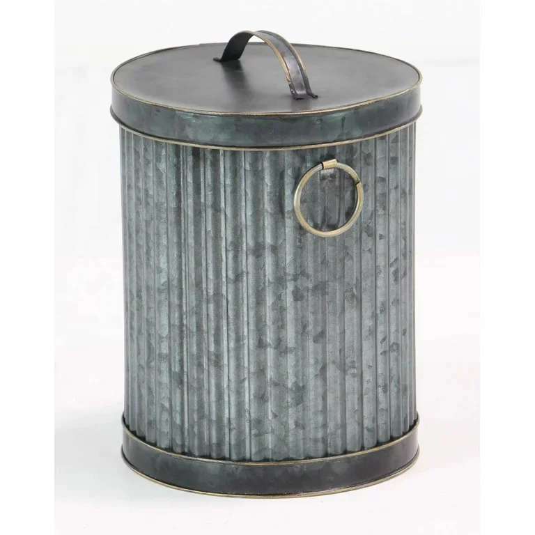 Modern Design Metal Galvanized Trash Bin Handmade Iron Waste Bucket House Hold Cleaning Tools Recycle Bin