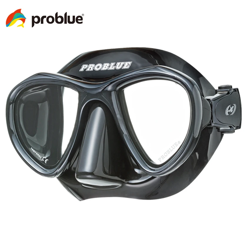 problue MS-249B Black silicone skirt & mask strap 2 window scuba diving masks