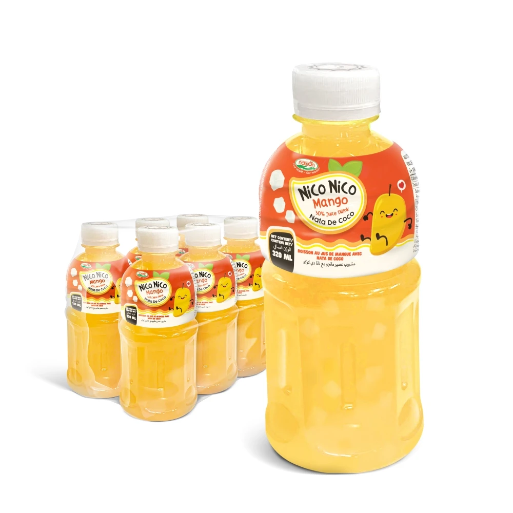 Best Selling Flavor Nico Nico Mango Juice with Nata De Coco 320ml Pet Bottle Wholesale Supplier Good Price Vietnam Manufacturer