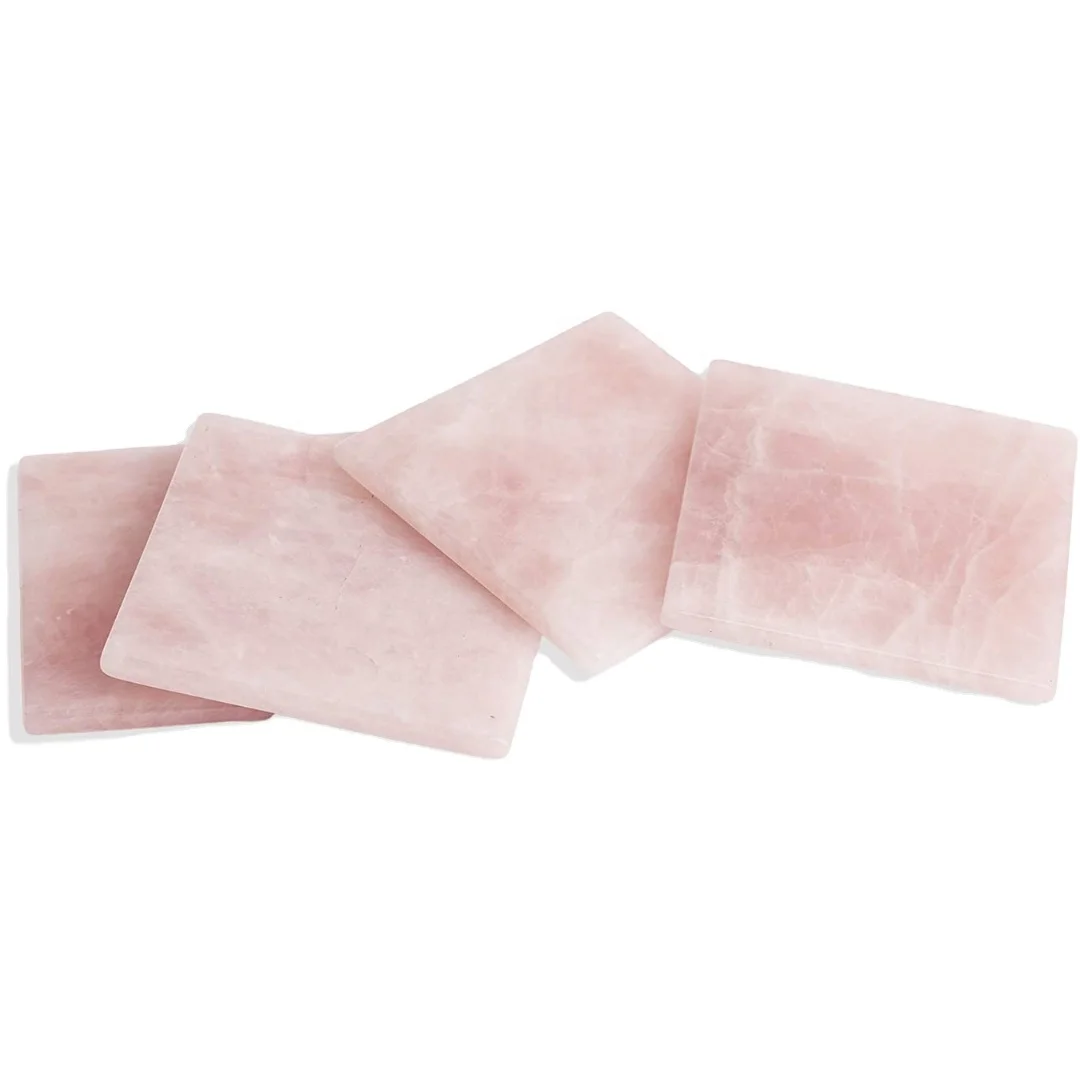 Rose Quartz Coaster : Rose Quartz Square Shape Agate Coaster : Crystal Slice Coaster