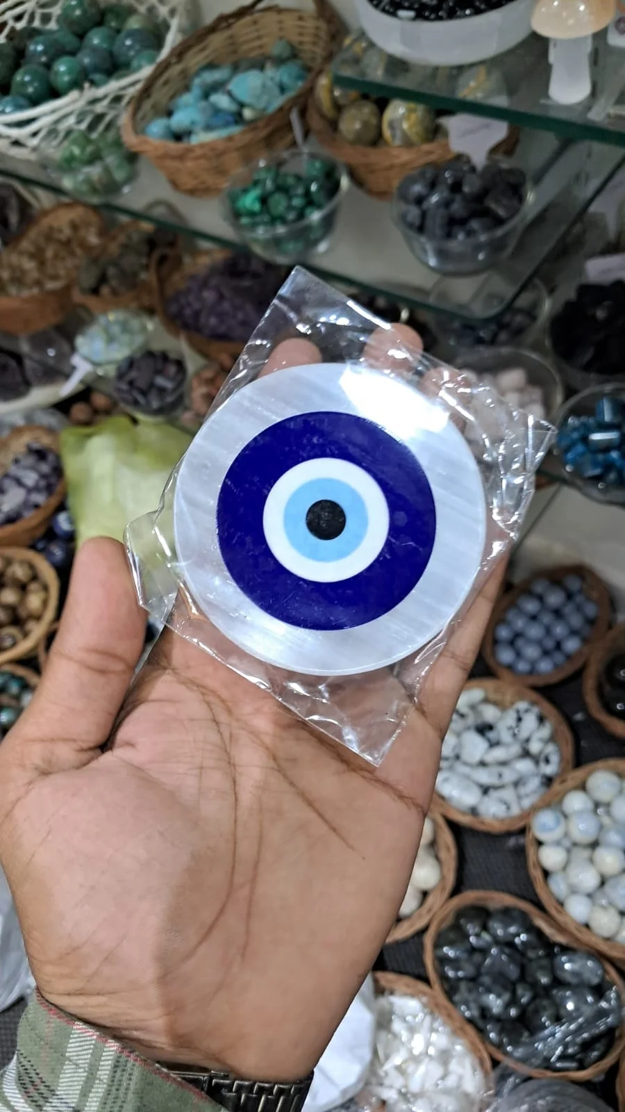 Selenite Evil Eye Coaster, Evil Eye Protection Coaster , selenite healing coaster  Christmas Decoration Feng Shui India Figurine